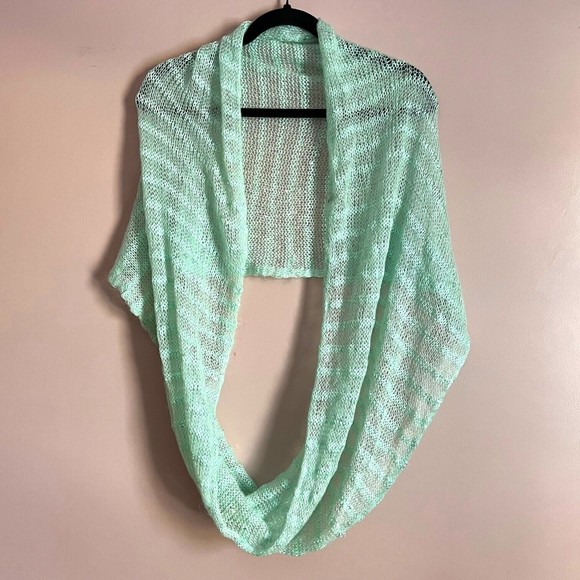 Mint Green Infinity Scarf With Sequins Lightweight Knit Loop Scarf Sparkly - Picture 2 of 9